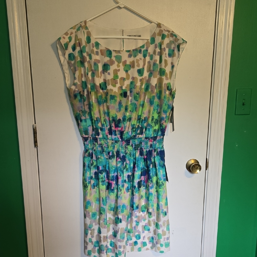 Blue and Green Sleeveless Midi Sundress